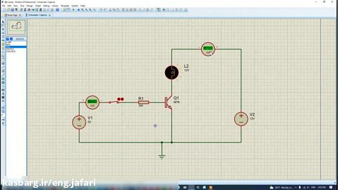 01-طراحی  و شبیه سازی در نرم افزار پروتئوس-کنترل لامپ با ترانزیستور دوقطبی