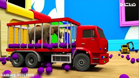 کارتون ماشین بازی کارتون کامیون های رنگی و حمل حیوانات