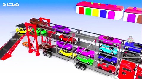 کارتون ماشین های رنگی : ماشین سنگین : تریلی بزرگ و دراز برای حمل ماشین های اسپرت
