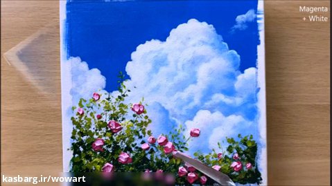162  Acrylic  Rose flowers with blue sky and clouds
