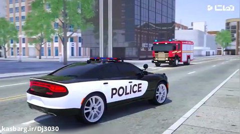 کارتون ماشین های قهرمان شهر : آتش گرفتن پمپ بنزین : ماشین آتش نشانی و پلیس
