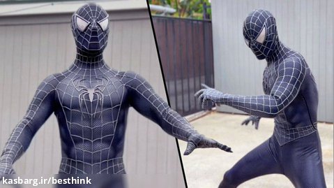 تست کردن لباس مشکی مرد عنکبوتی در حالت های مختلف