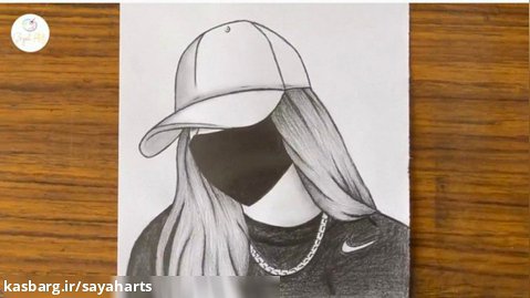 نقاشی دختر با ماسک | چگونه دختری با کلاه بکشیم | طرح مداد برای مبتدیان | طراحی