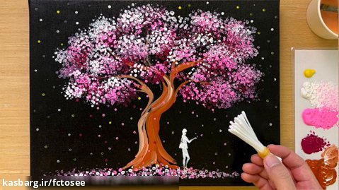 تکنیک های نقاشی اکریلیک "درخت ستاره ها" | آموزش نقاشی