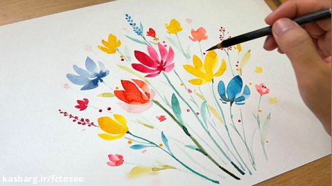 نقاشی آبرنگ گل های ساده | آموزش نقاشی