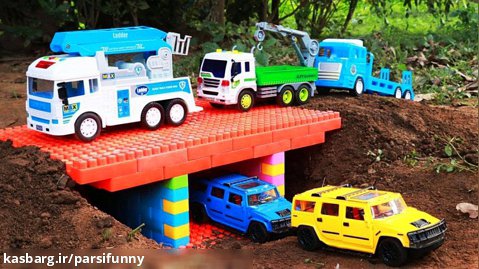 کارتون | لگو بازی | ساخت پل بلوک اسباب بازی برای کودکان _ وسایل نقلیه ساختمانی