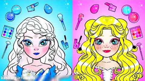 عروسک کاغذی - آرایش راپنزل صورتی و السا آبی - مسابقه پرنسس