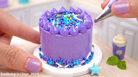کیک مینیاتوری شگفت انگیز کیک زغال اخته - تزئین خلاقانه کیک بنفش