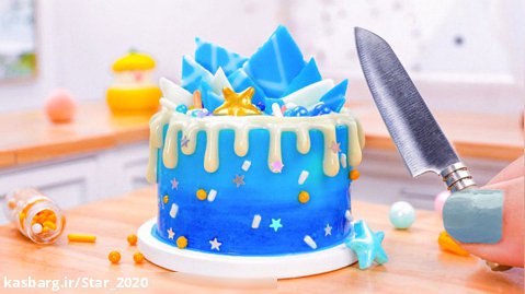 دستور العمل کیک شکلاتی مینیاتوری - تزیین کیک کوچک آبی یخی