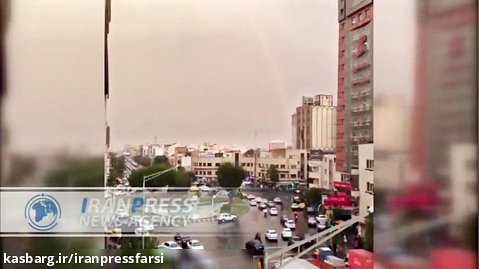 تصاویر اولین باران و رنگین کمان پاییزی در تهران