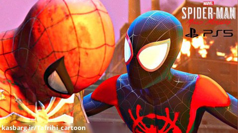 پیتر و مایلز در مقابل کرگدن با لباس عنکبوتی - مرد عنکبوتی مارول مایلز مورالز PS5