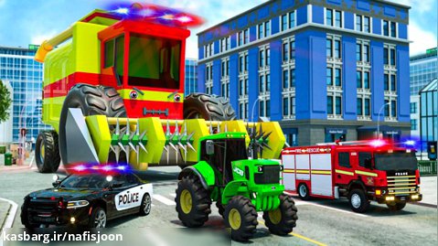 وسایل نقلیه اورژانسی در مقابل دروگر غول پیکر | کارتون کامیون پلیس قهرمانان