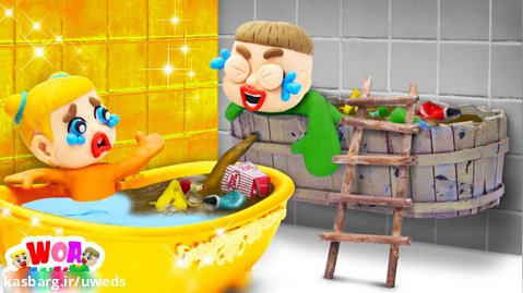 حسادت به ثروت - انیمیشن لوکا در حال پرتاب زباله به حمام طلایی