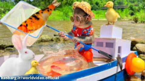 برنامه کودک بچه میمون | صید ماهی های قرمز با بچه خرگوش و