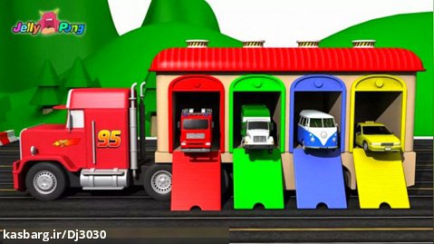 کارتون ماشین های رنگی : ماشین آتش نشانی , آشغالی , ون شهری , تاکسی