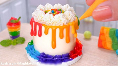 تفریحی و سرگرمی:: تزیین کیک رنگین کمانی مینیاتوری رضایت بخش | بهترین کیک