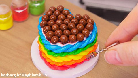 تفریحی و سرگرمی:: دستور کیک شکلاتی مینیاتوری رنگین کمان به شکل قلب - مینی کیک
