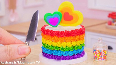 تفریحی و سرگرمی:: تزیین کیک قلب رنگین کمانی رنگارنگ - طرز تهیه کیک فوندانت