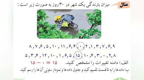 کتاب ریاضی پایه هشتم  (فصل 8 آمار  و احتمال )    مثال برای داده های آماری 1