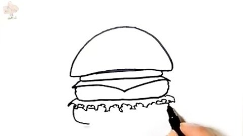 اموزش نقاشی همبرگر با سس برای کودکان با مداد شمعی