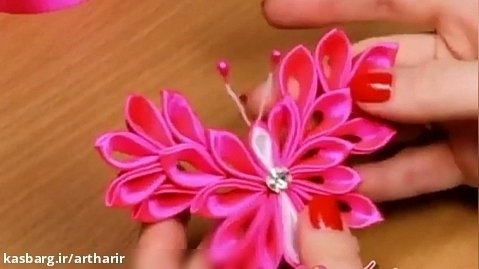 آموزش رباندوزی|گل روبانی|پروانه با روبان|پروانه فانتزی| ribbon embroidery