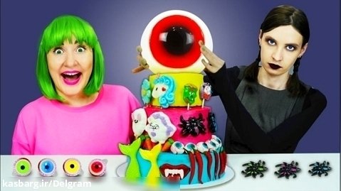 چالش های غذایی پیکوپاکی - موکبانگ کیک ژله ای چشم غول پیکر - بانوان سرگرمی تفریحی