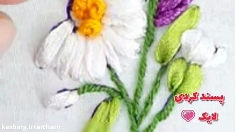 آموزش رباندوزی دوخت گل با ربان گلدوزی ساقه ribbon embroidery
