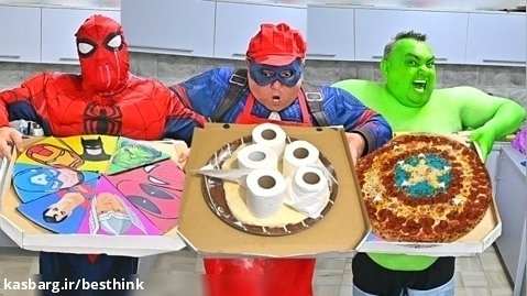 ابرقهرمانان و چالش پیتزا ، مرد عنکبوتی ، هالک و مرد آهنی