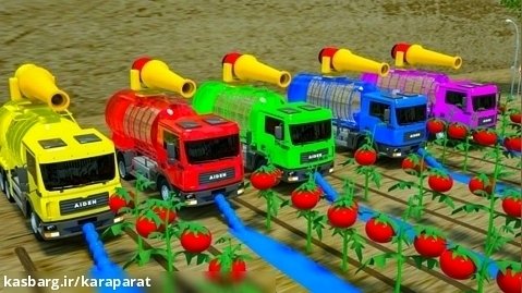 ماشین بازی آب بازی - آشنایی با کشاورزی با تراکتور و حمل آب _ یک روز در محل کار