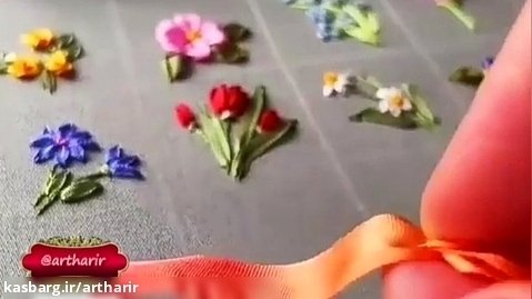 آموزش گل رز با ربان آموزش دوخت گل رز گل روبانی گلرز با روبان ribbon embroidery