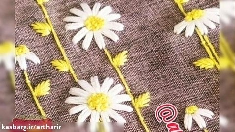 آموزش گلدوزی گلدوزی گل دوخت گل بابونه گل ۳ پر آموزش دوخت embroidery