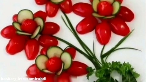 تزیین گوجه و خیار به شکل گل || میوه آرایی