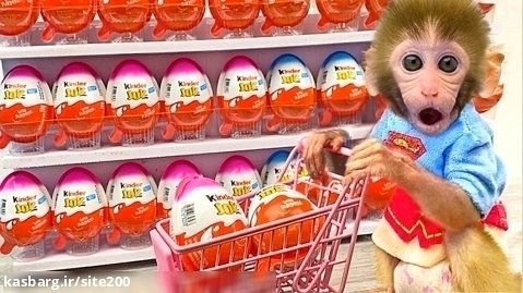 برنامه کودک بچه میمون | میمون بازیگوش در حال خرید فروشگاه | بازی با توله سگ