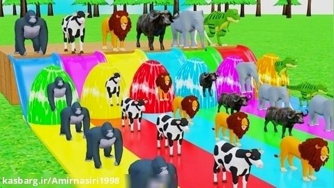 بازی حیوانات گوریل، فیل، کارتون اردک، شیر، گاو فواره عبور از بازی مینیون ها