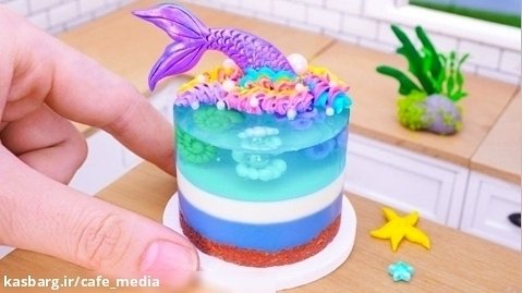 مینی کیک پری دریایی - تزیین کیک اقیانوسی مینیاتوری - کیک و شیرینی مینیاتوری