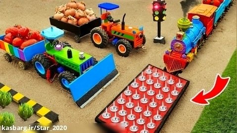 ساخت قطار کوچک حمل میوه گوجه فرنگی | تعمیر خط راه آهن | کشاورزی مینیاتوری