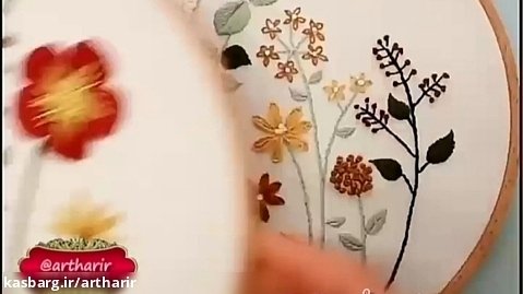 آموزش گلدوزی گلدوزی گل گلدوزی دیوارکوب ساقه دوزی embroidery دوخت گل